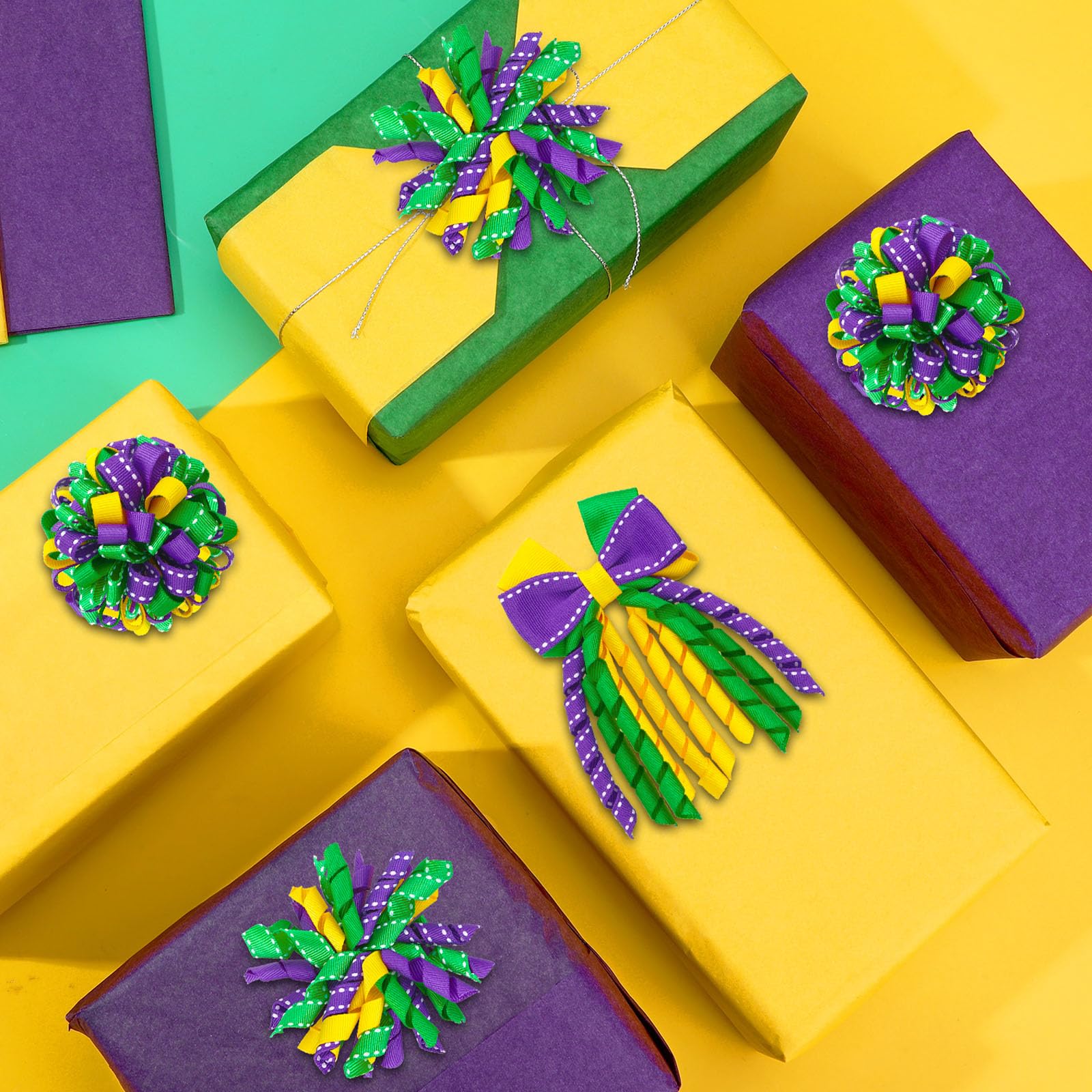 Junebrushs lazo Mardi Gras para coletas, colores vivos que inspiran looks festivos.