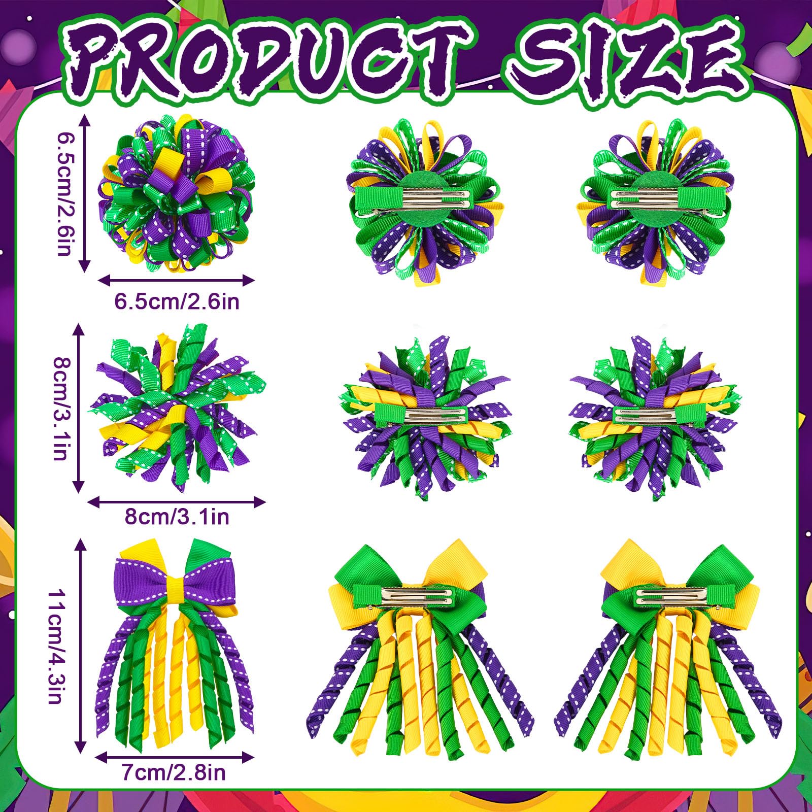 Junebrushs lazos Mardi Gras, destellos vibrantes para completar looks de fiesta.