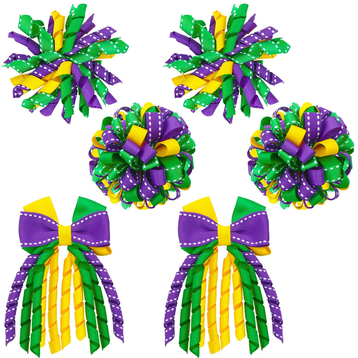 Junebrushs lazos Mardi Gras para niñas, se sujetan con pinza antideslizante para coletas.