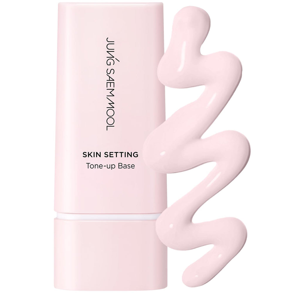 Jung Saem Mool base tono rosado en frasco, iluminación suave para piel radiante.