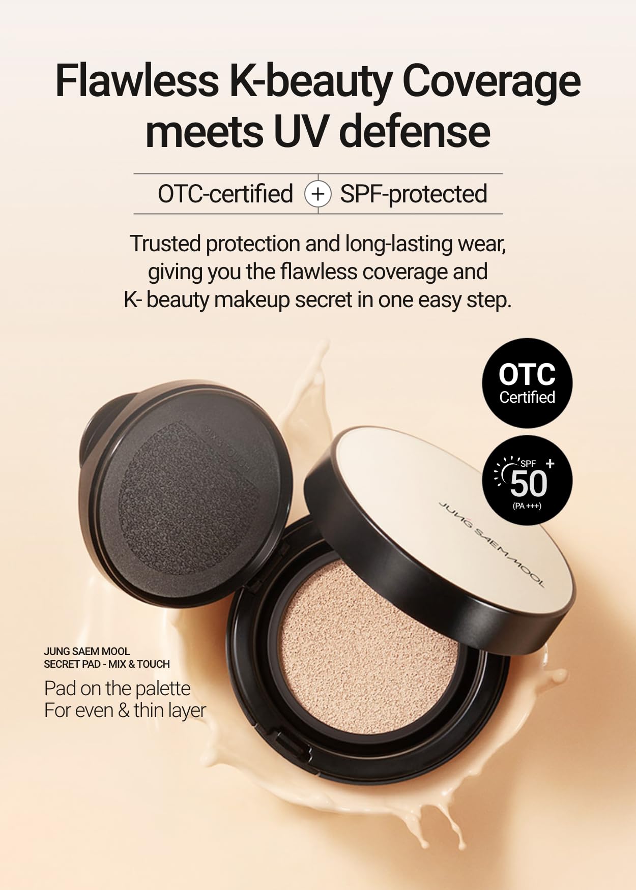 Jung Saem Mool Essential Skin Nuder Cushion viene con aplicador para mezclar y construir la cobertura.