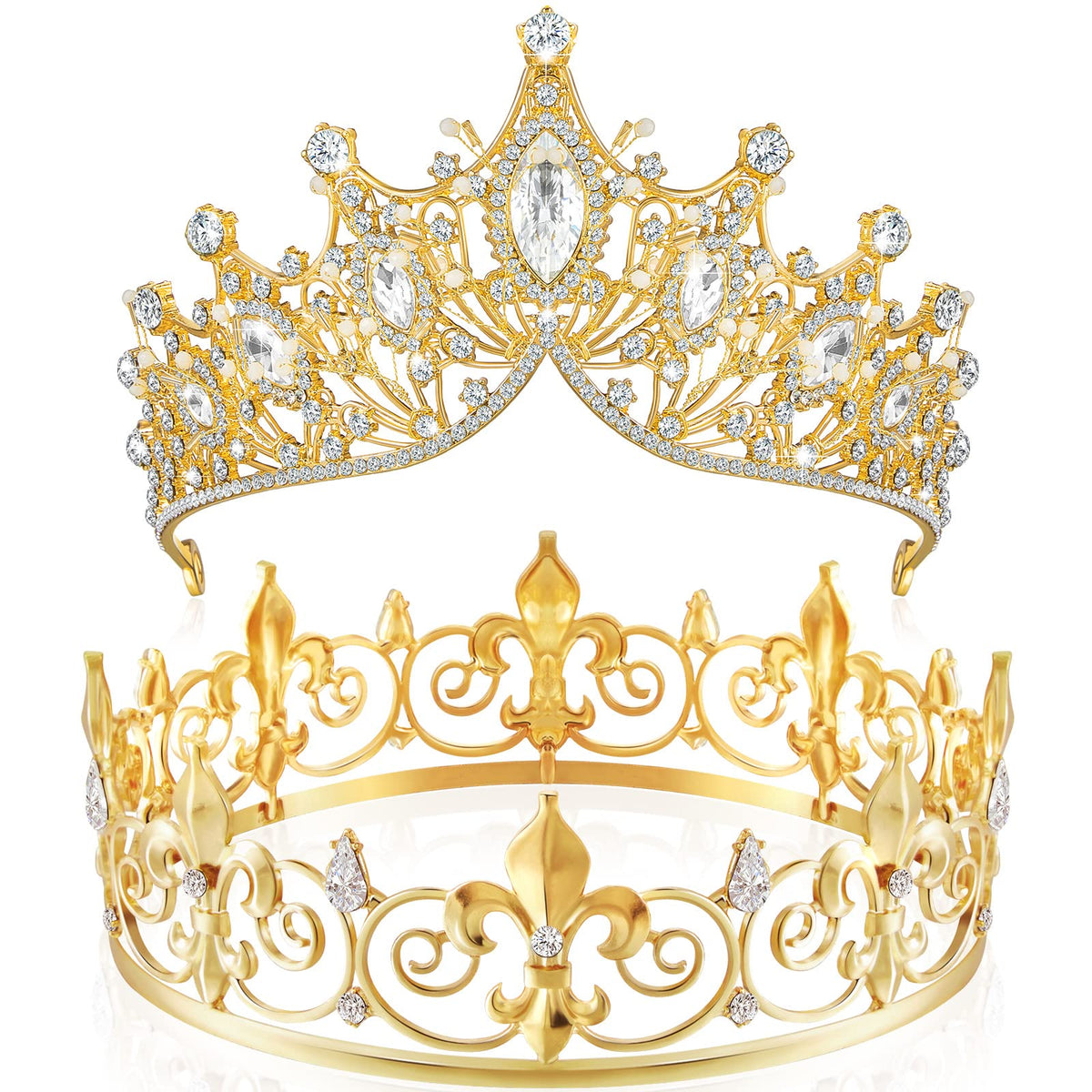 Corona Junkin príncipe de oro, vista frontal, perfecto para fiestas y eventos.