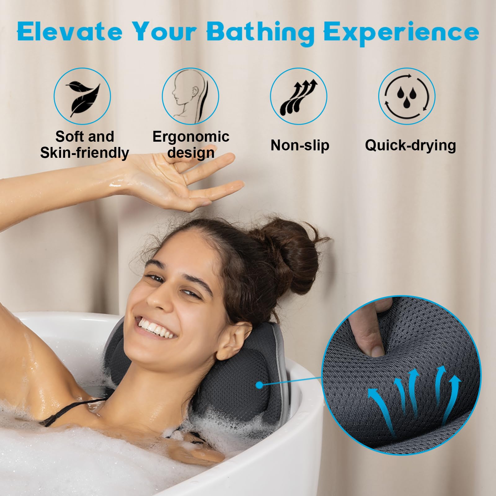 JUSDOO malla 4D transpirable para mayor comodidad durante el baño.