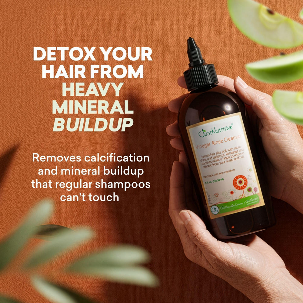 Just Nutritive Vinegar Rinse, limpieza de folículos: limpia residuos y prepara el cabello para cuidados.