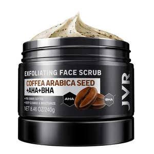JVR Exfoliante facial para hombre con extracto de café, abre poros y suaviza la piel.