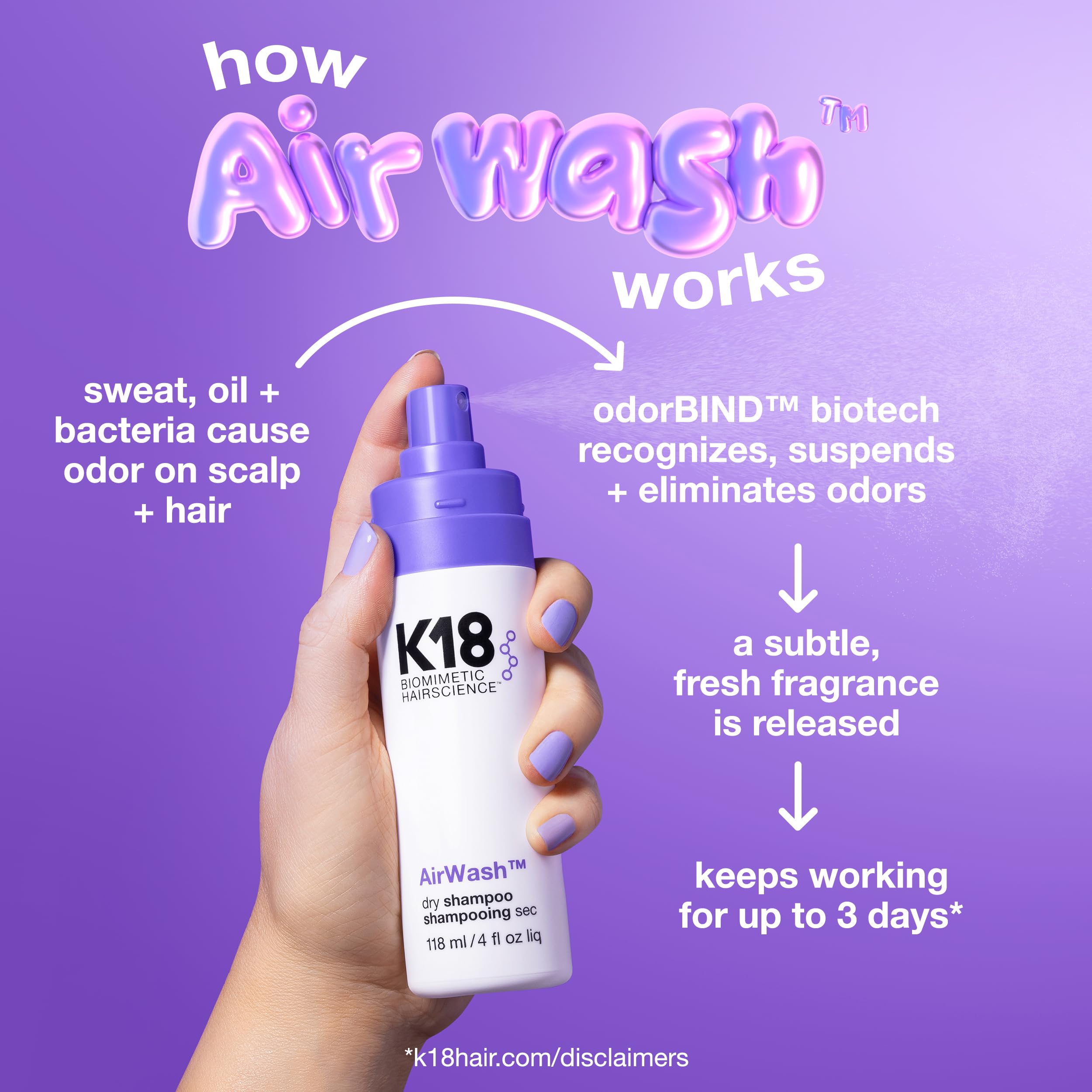 K18 AirWash Dry Shampoo envase de 47 ml para uso diario