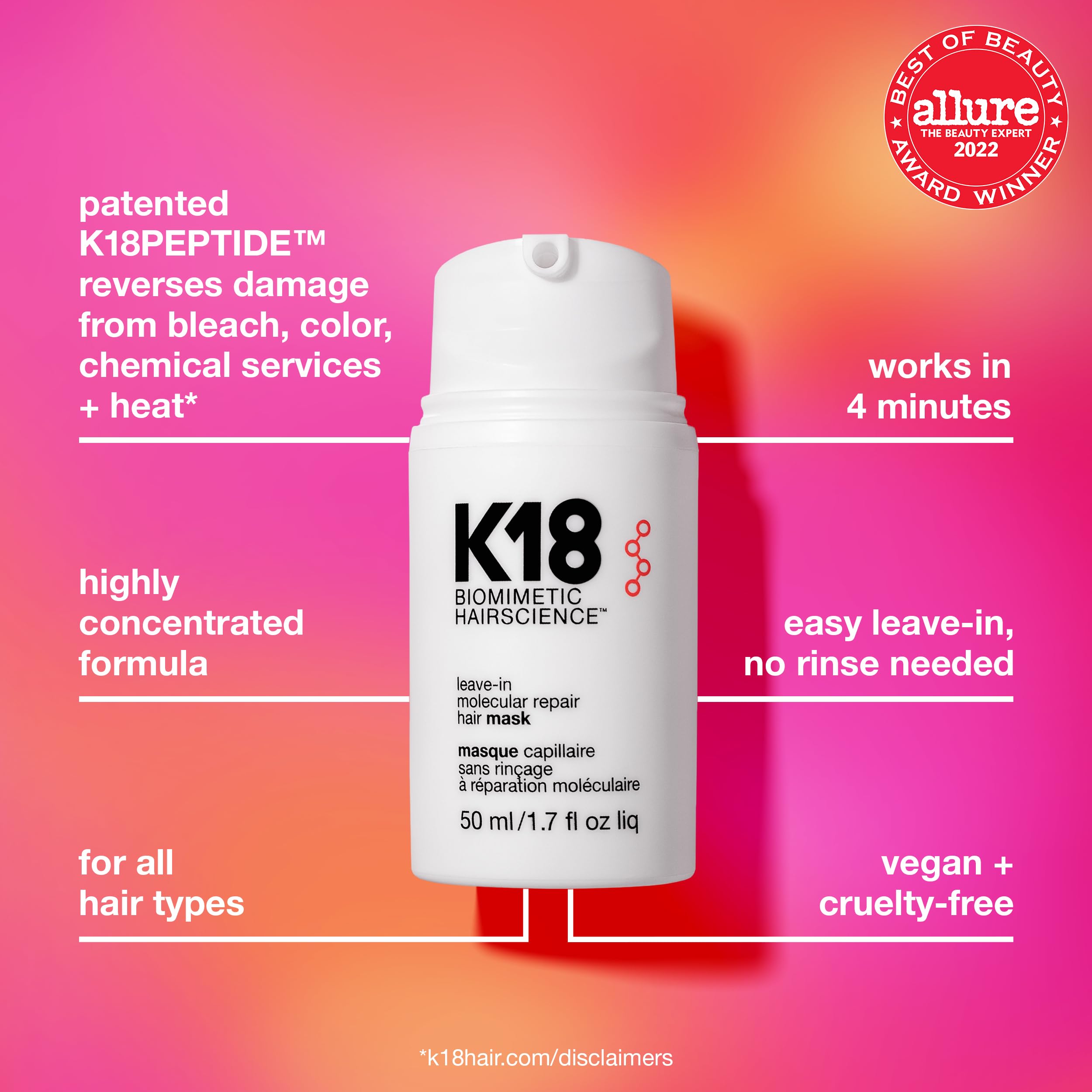 K18 peptido repara cadenas; cabello más fuerte.