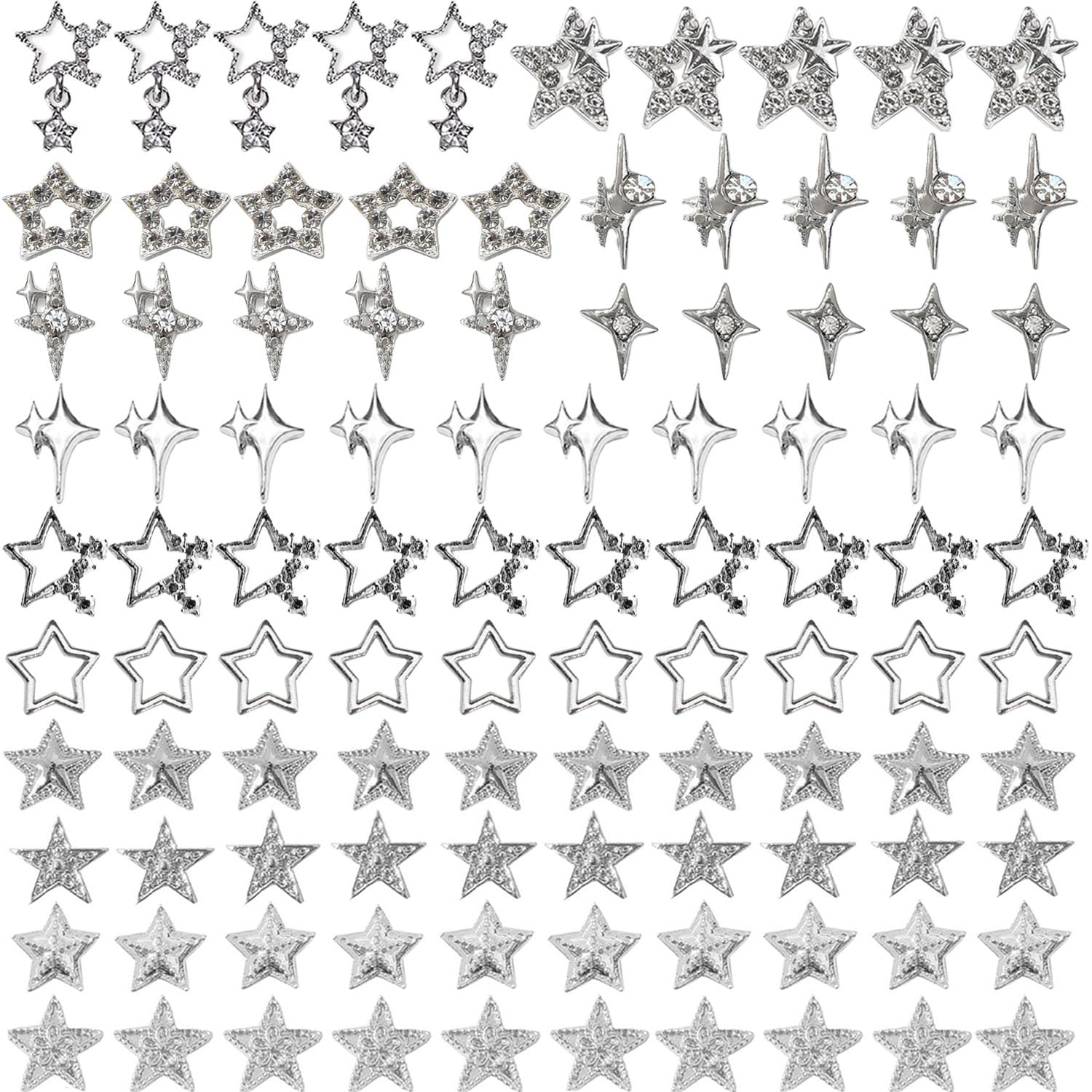 KACHIMOO estrellas 3D para uñas, 100 piezas, diseños brillantes y duraderos
