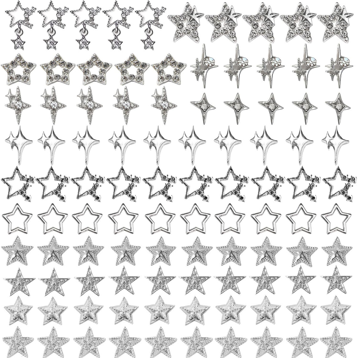 KACHIMOO estrellas 3D para uñas, 100 piezas, diseños brillantes y duraderos