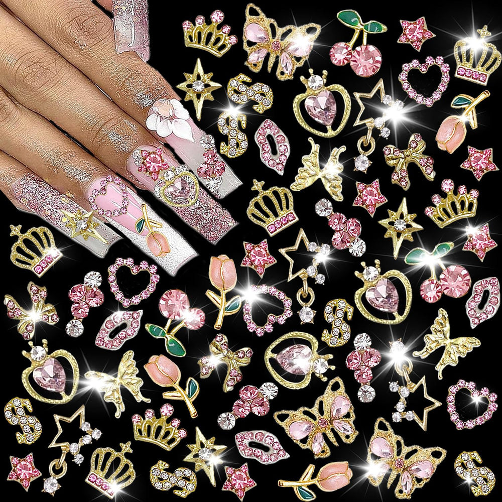 KACHIMOO adornos para uñas Corazón rosa, ideal para decorar uñas con estilo y brillo duradero.
