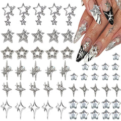 KACHIMOO joyas de uñas estrella 3D plateadas para un diseño brillante.