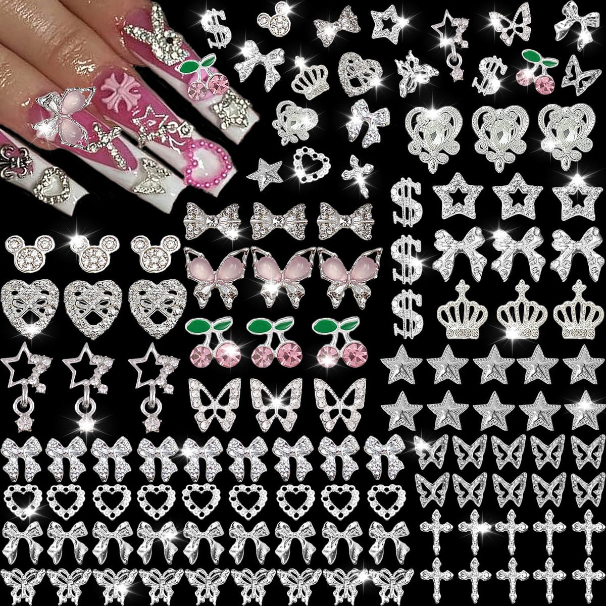 KACHIMOO corazon plateado para uñas, ideal para brillo y personalización.
