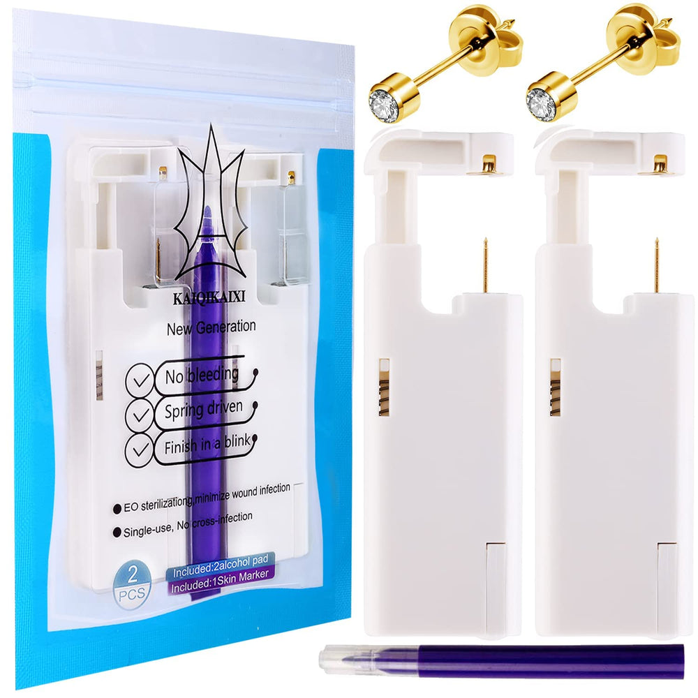 KAIQIKAIXI kit de perforación de orejas 4 mm dorado, uso doméstico seguro