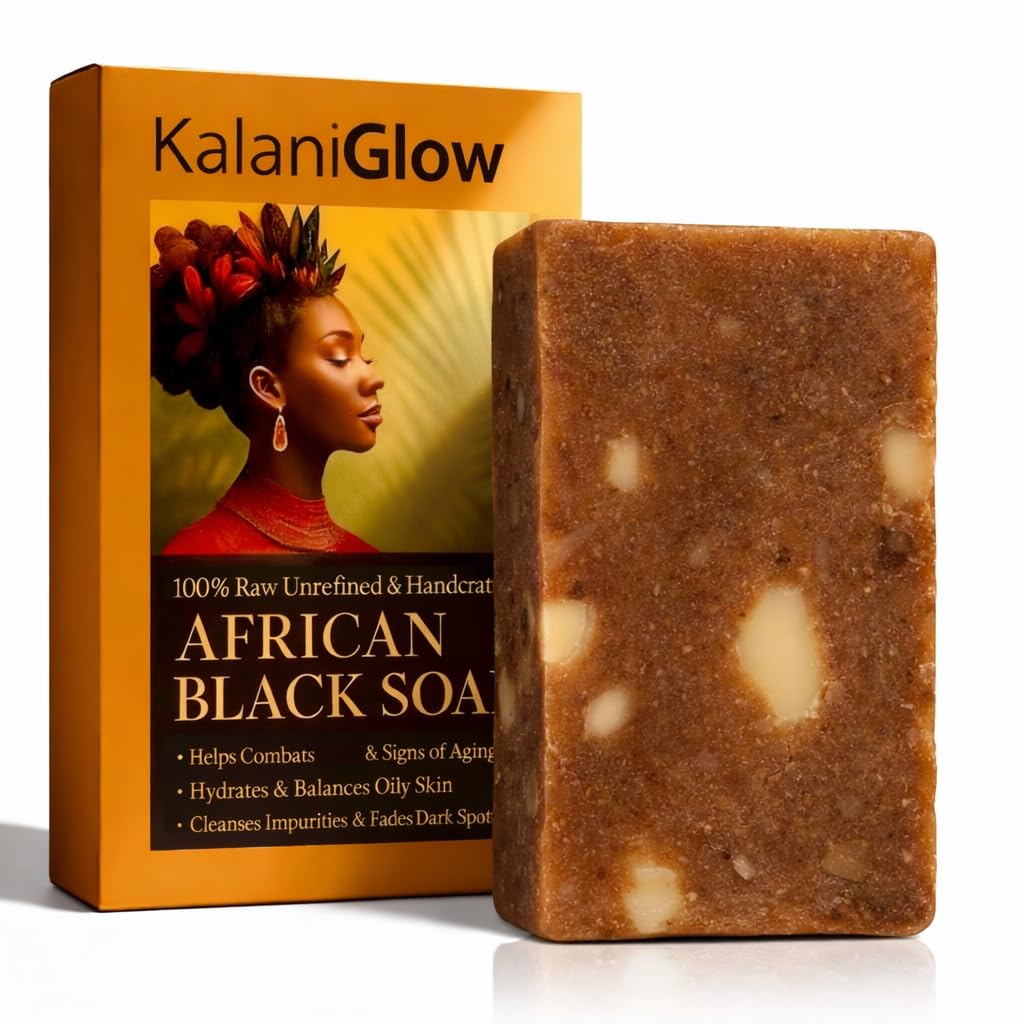 Kalani Glow Jabon Negro Africano: barra cruda para limpieza diaria suave.