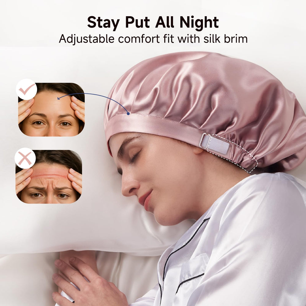 Bonete Kaome en rosa proporcionando comodidad nocturna y cuidado del cabello