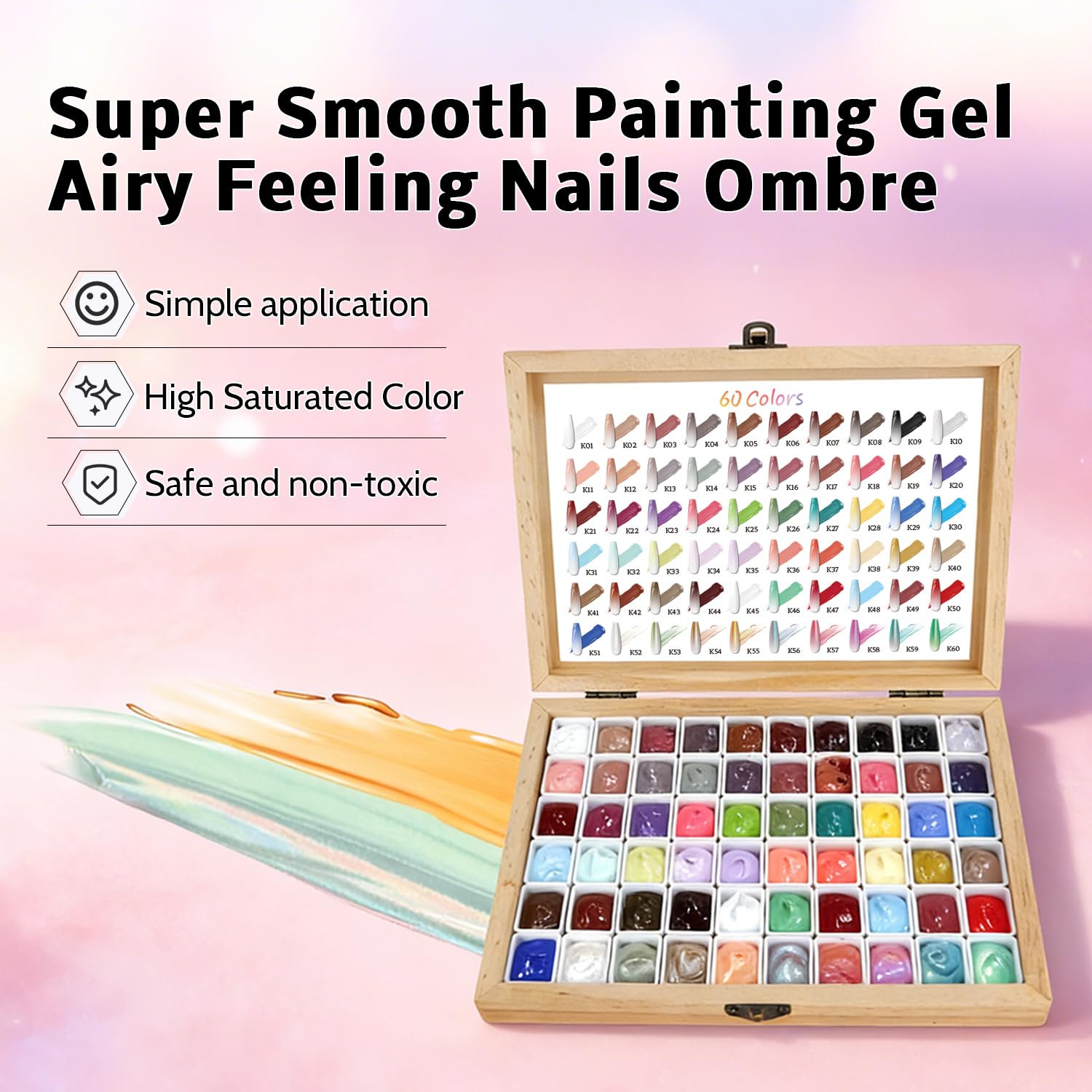 Karroy arte uñas gel pat paleta 60 colores para diseños variados.