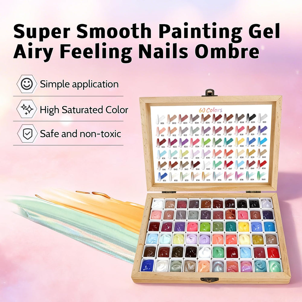Karroy arte uñas gel pat paleta 60 colores para diseños variados.