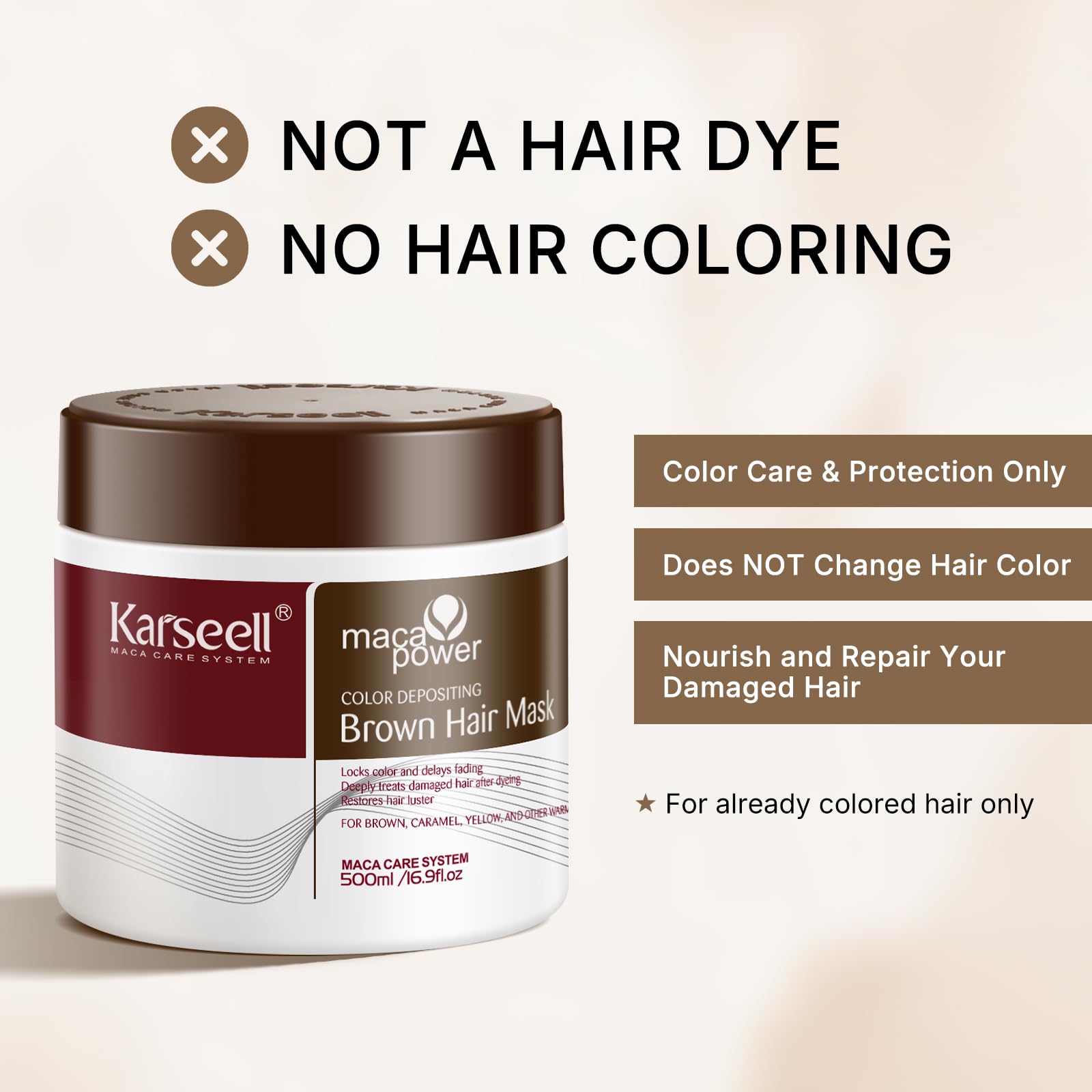 Karseell Condicionador Deposito Color, textura cremosa que hidrata y suaviza el cabello.