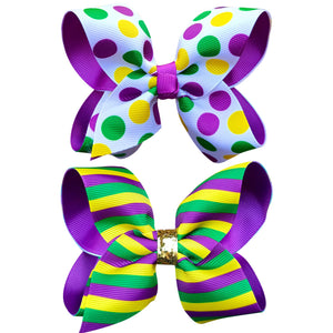 KCHIES Lazo Mardi Gras con lunares, ideal para peinados festivos.