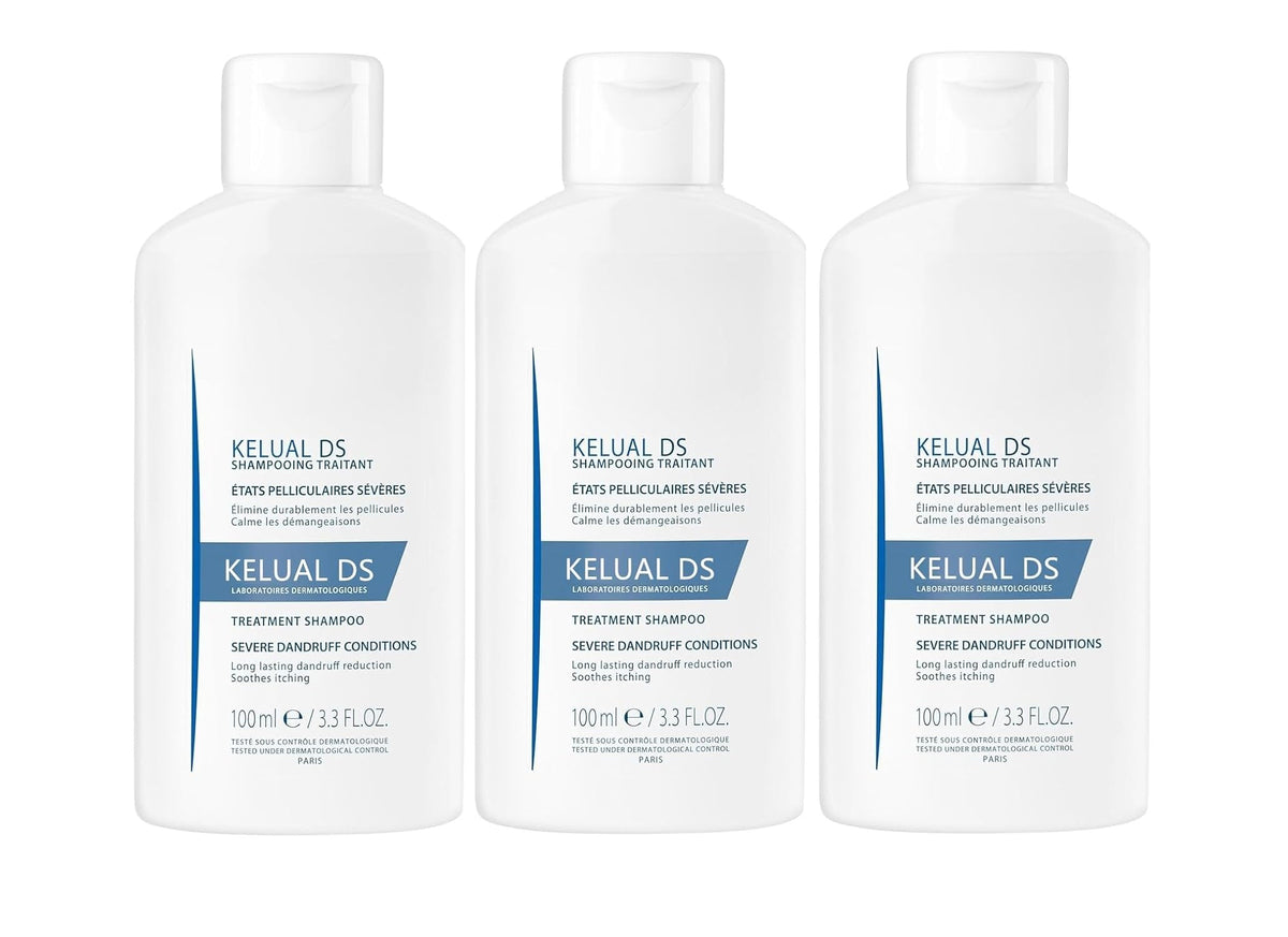 KELUAL DS champú anticaspa en botella de 100 ml para uso diario.