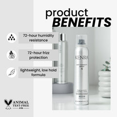 Kenra Antihumedad Spray 5 en la mano para peinado fácil y control del frizz