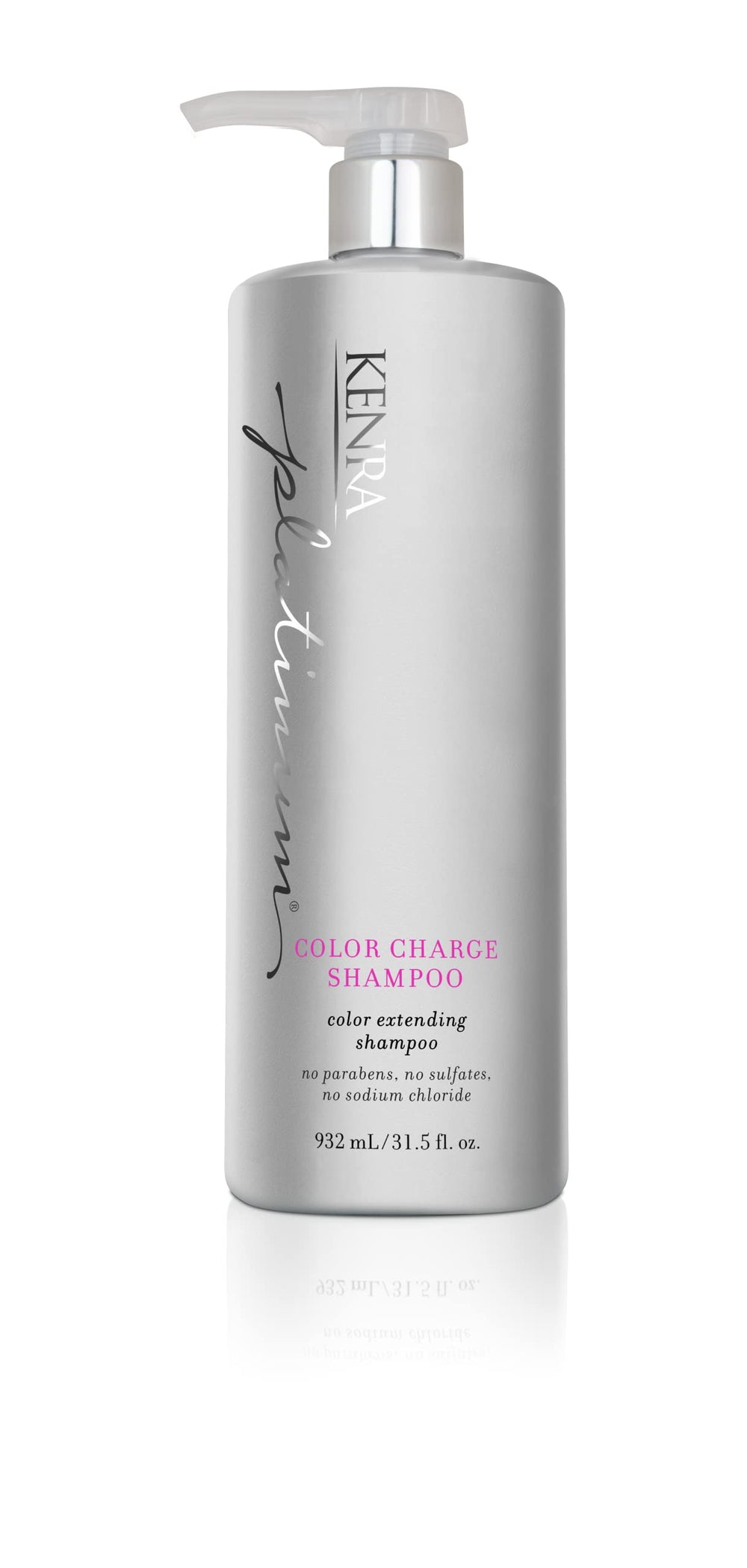 Kenra Platinum Color Charge Shampoo envase en baño protege y realza el color.