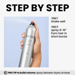 Kenra Volume Spray 25 wind-test highlights up to 25 MPH wind resistance.