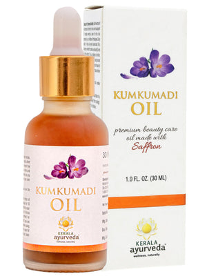 Kerala Ayurveda Kumkumadi Aceite, botella de aceite facial para hidratación ligera diaria.