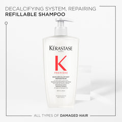 Kerastase Première Bain Descalcificador, manos aplicando el champú para formar espuma reparadora