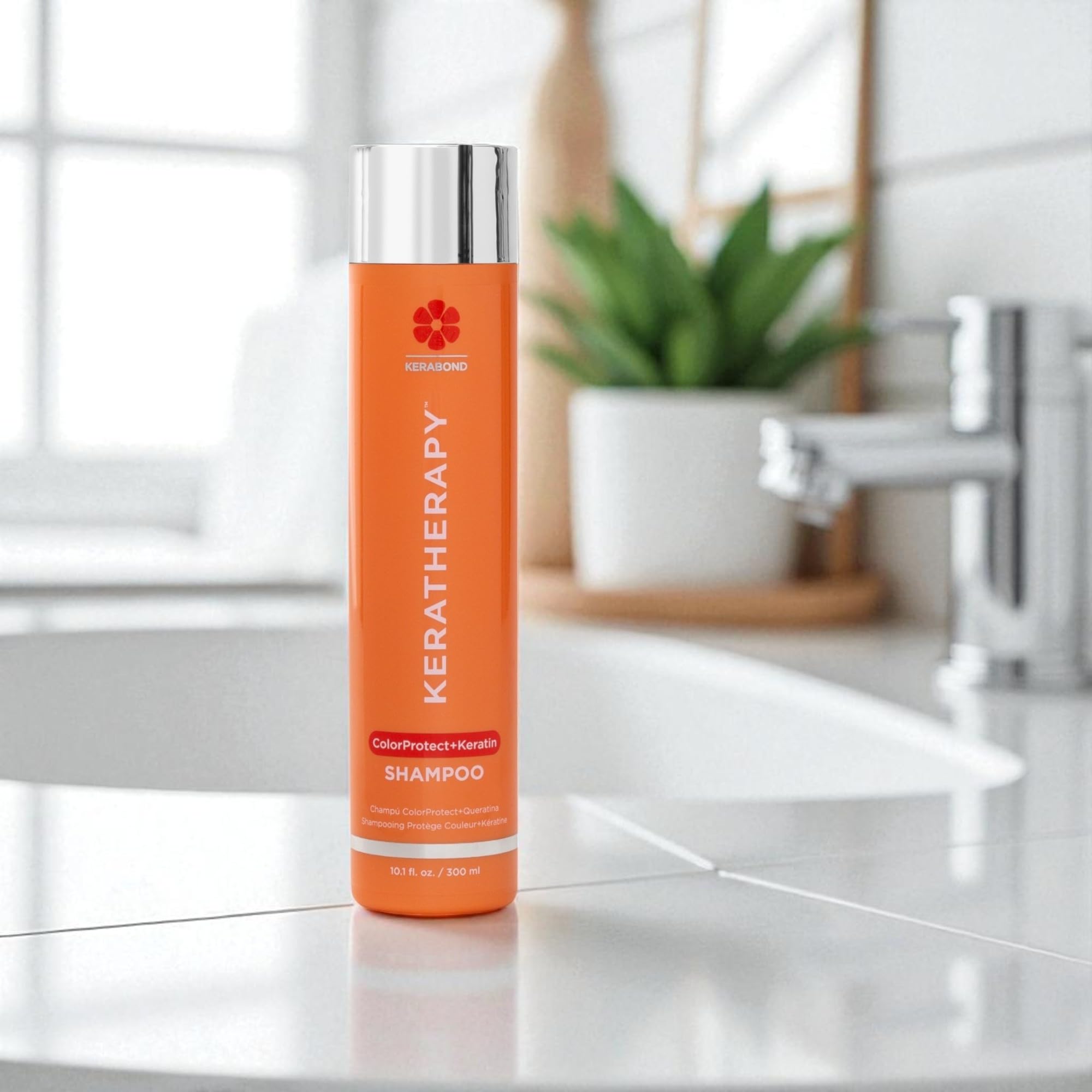 KERATHERAPY Color Protect Shampoo, con Kerabond y tecnología avanzada para fortalecer el cabello.
