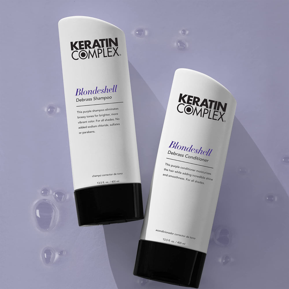 Keratin Complex Blondeshell Debrass Champú color-lavanda: combate tonos cobrizos y realza rubios, grises y plateados.