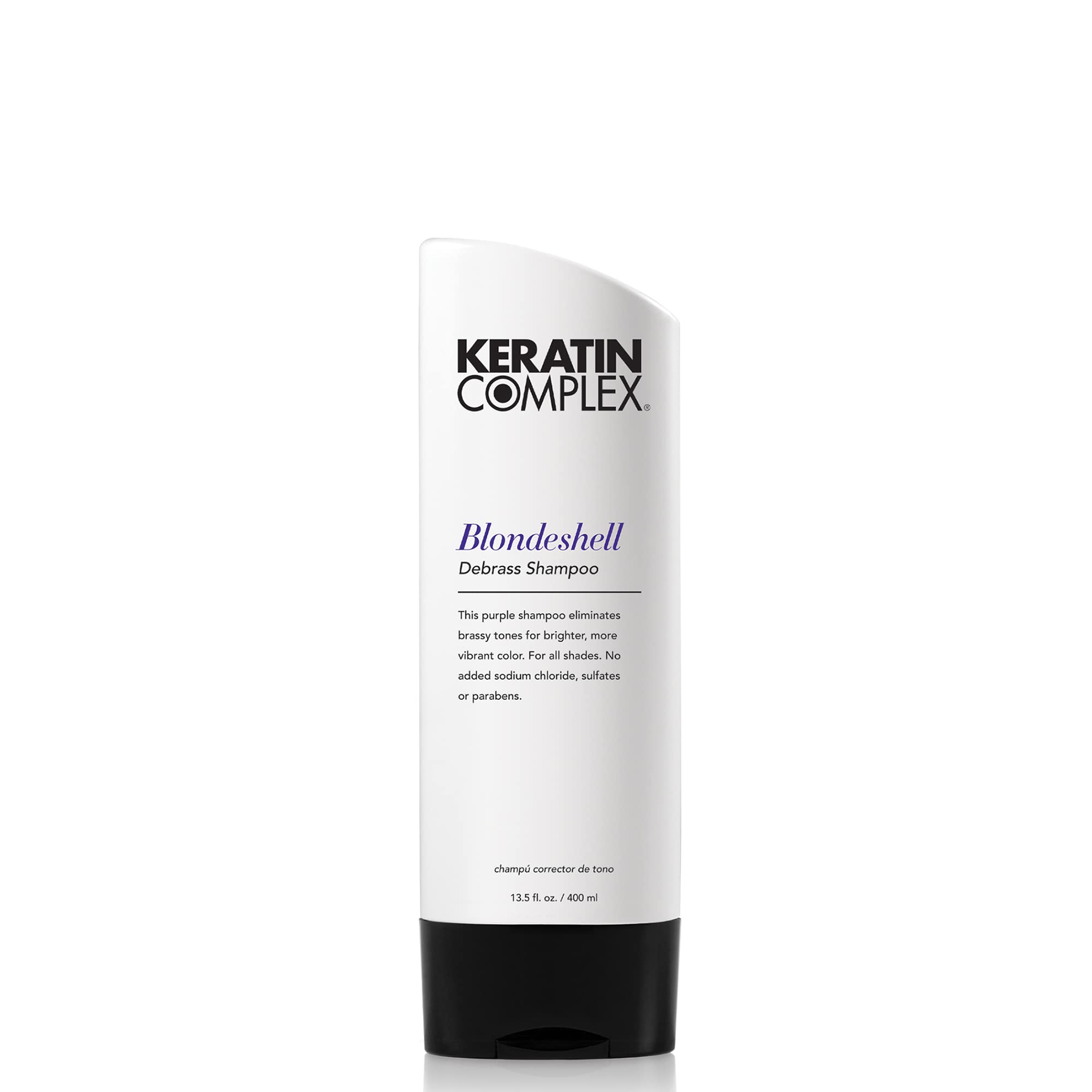 Keratin Complex Blondeshell Debrass Champú frente: neutraliza tonos amarillos para un rubio más vibrante.