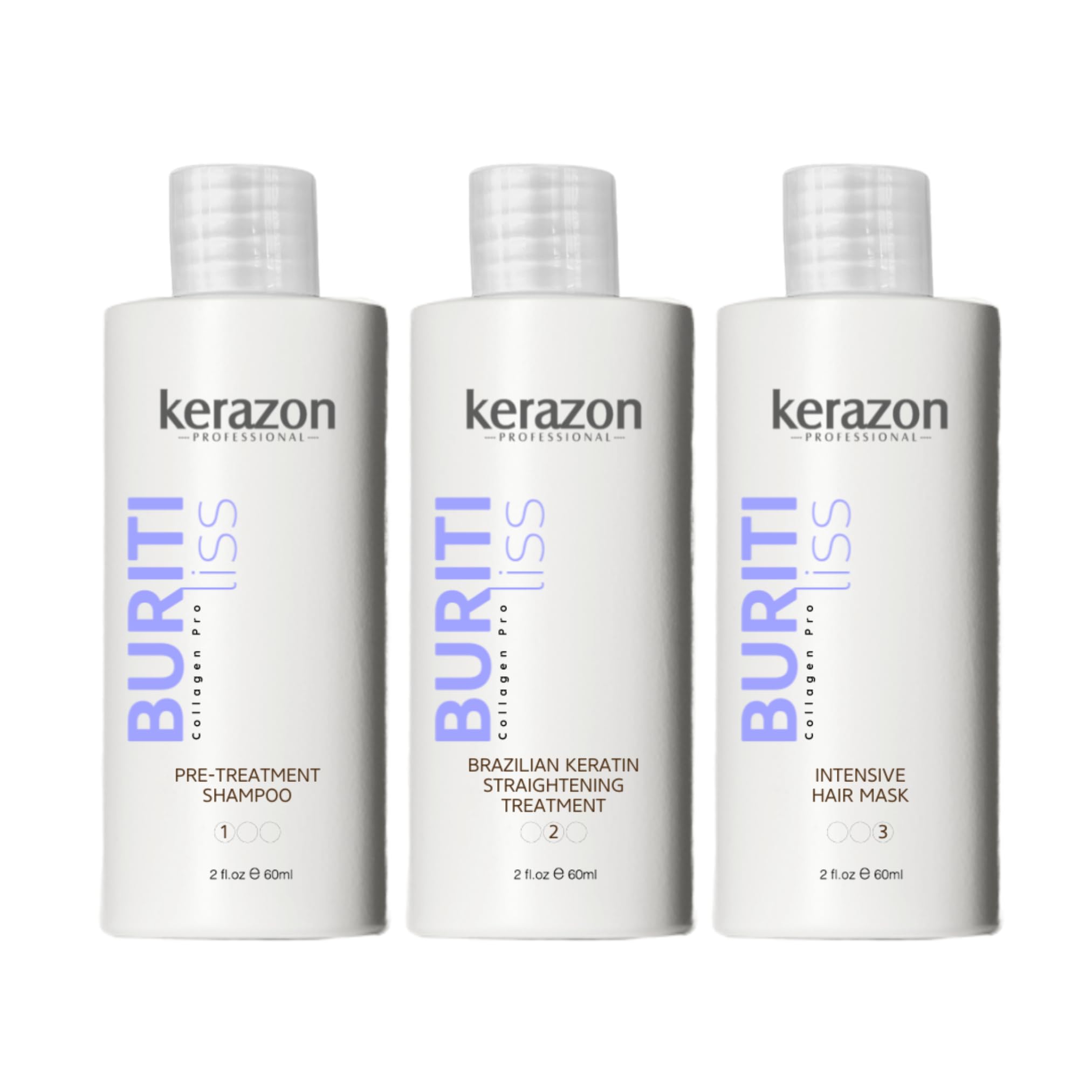 Kerazon Buriti kit alisado brasileño: empaque visible para acabado liso y duradero.