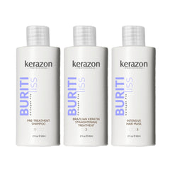 Kerazon Buriti kit alisado brasileño: empaque visible para acabado liso y duradero.