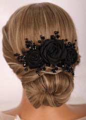 Diadema Kercisbeauty rosa negra de chiffon con cristales para bodas