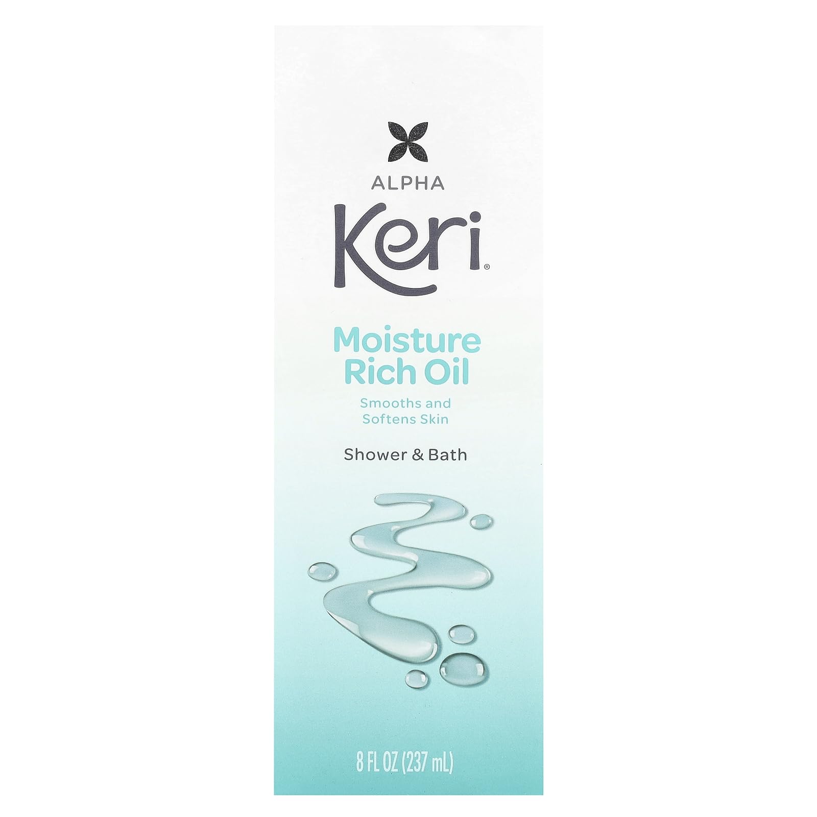 Aplicación del aceite de ducha Keri en la mano para suavidad de la piel.