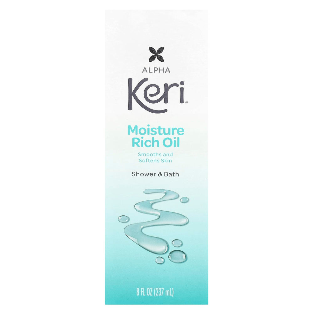 Aplicación del aceite de ducha Keri en la mano para suavidad de la piel.