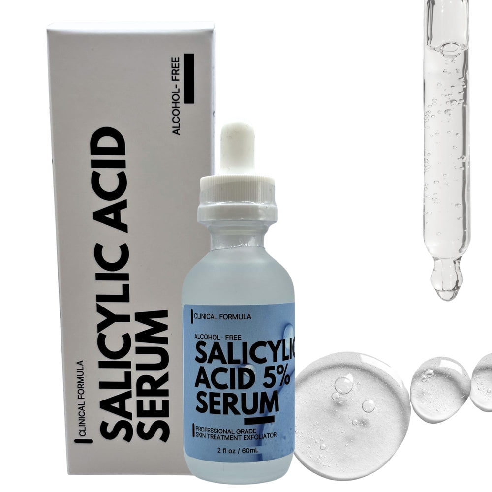 Ketostat serum ácido salicílico al 5% visto de frente en la botella, uso diario prometedor.