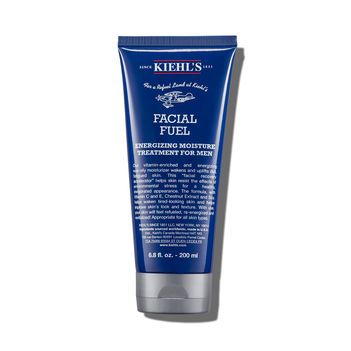Kiehl's Facial Fuel para hombres, crema ligera en envase 6.8 oz, hidratación rápida.