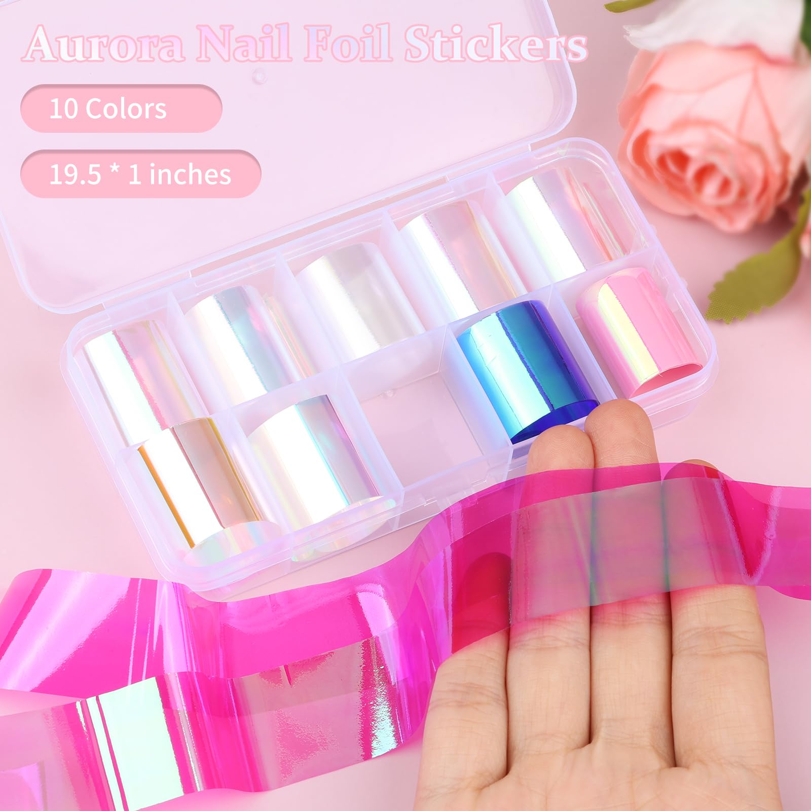 Kikonoke Aurora: láminas de vidrio roto para uñas, colores brillantes y llamativos.