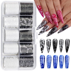 Kikonoke láminas de encaje para uñas con patrón flor negro y blanco para uñas con estilo