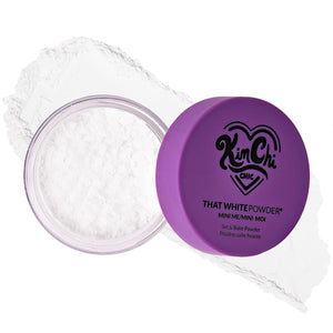 KimChiChic Mini Me, polvo blanco en empaque, fijación duradera para maquillaje.
