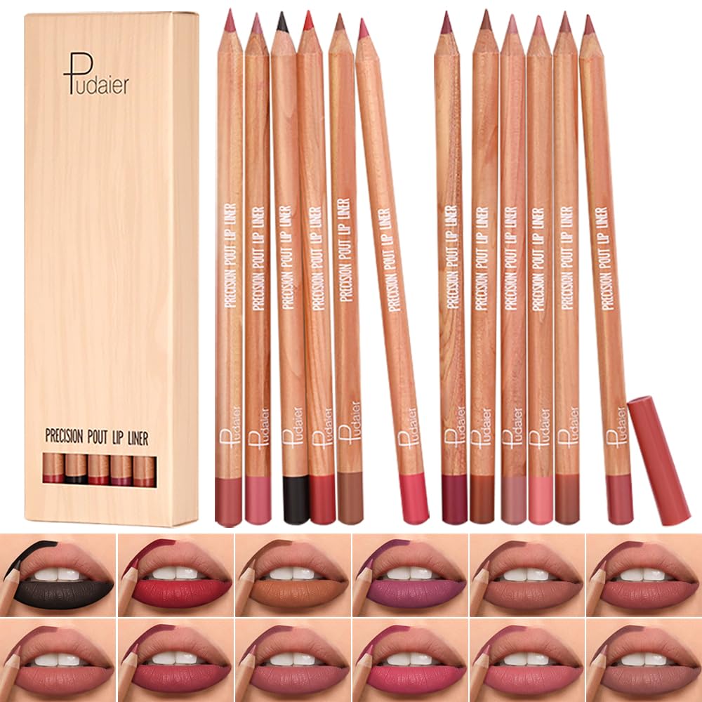 Kimieye delineadores labiales 12 colores con punta delgada para trazos precisos.