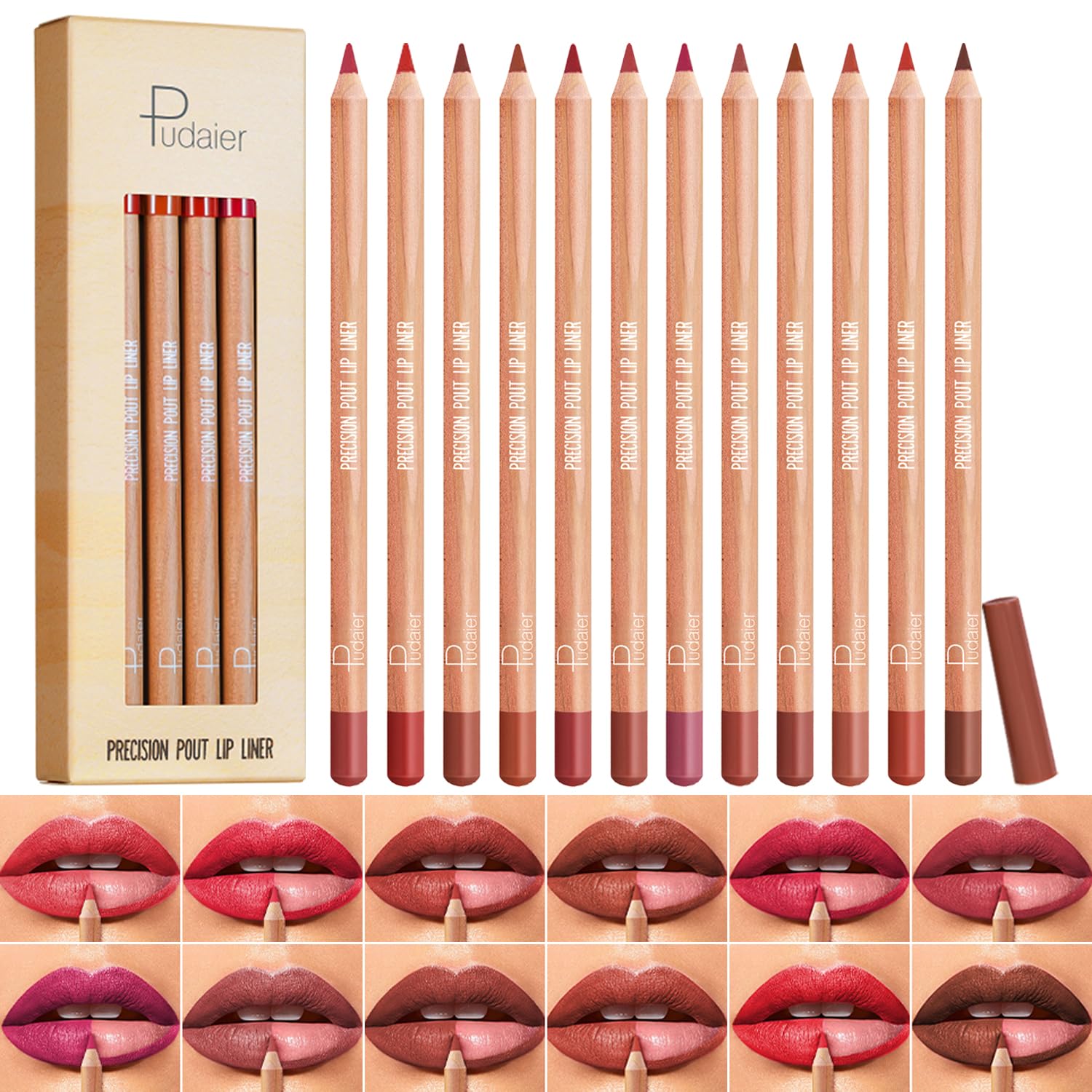 Kimieye 12 colores delineadores labio, definición precisa y acabado mate duradero.