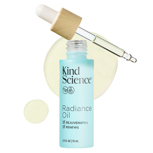 Kind Science Aceite de Radiancia para rostro, botella que aporta brillo e hidratación.