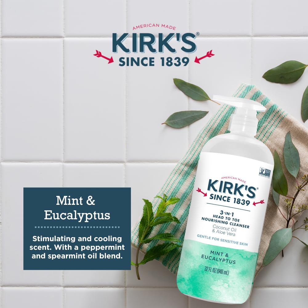 Aroma fresco de menta y eucalipto con Kirk's 3-en-1.