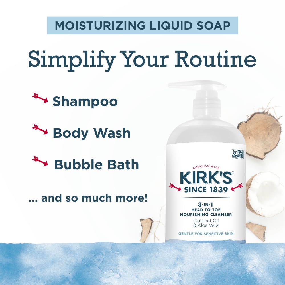 Kirk's 3 en 1 champú suave para cabello y piel con nutrición suave.