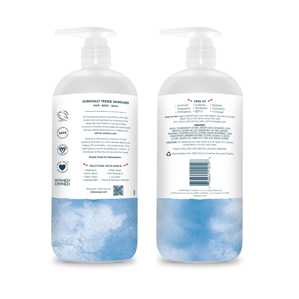 Kirk's 3 en 1 ducha y baño para piel sensible, ideal para todos.
