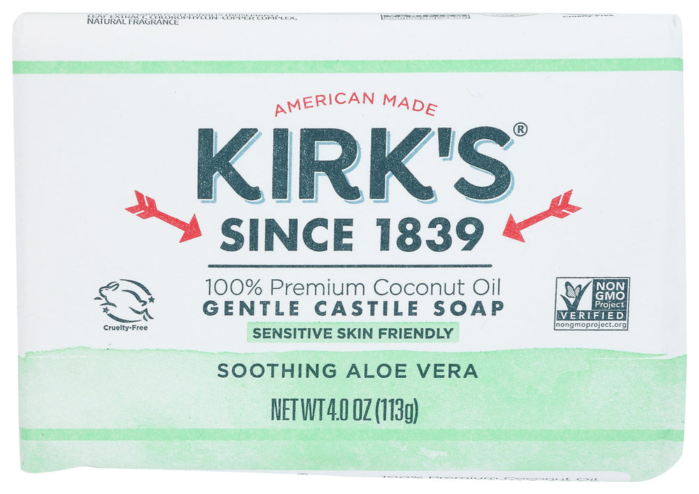 Kirks Barra Coco Castile Aloe Vera 4 onzas: limpieza suave para piel sensible.