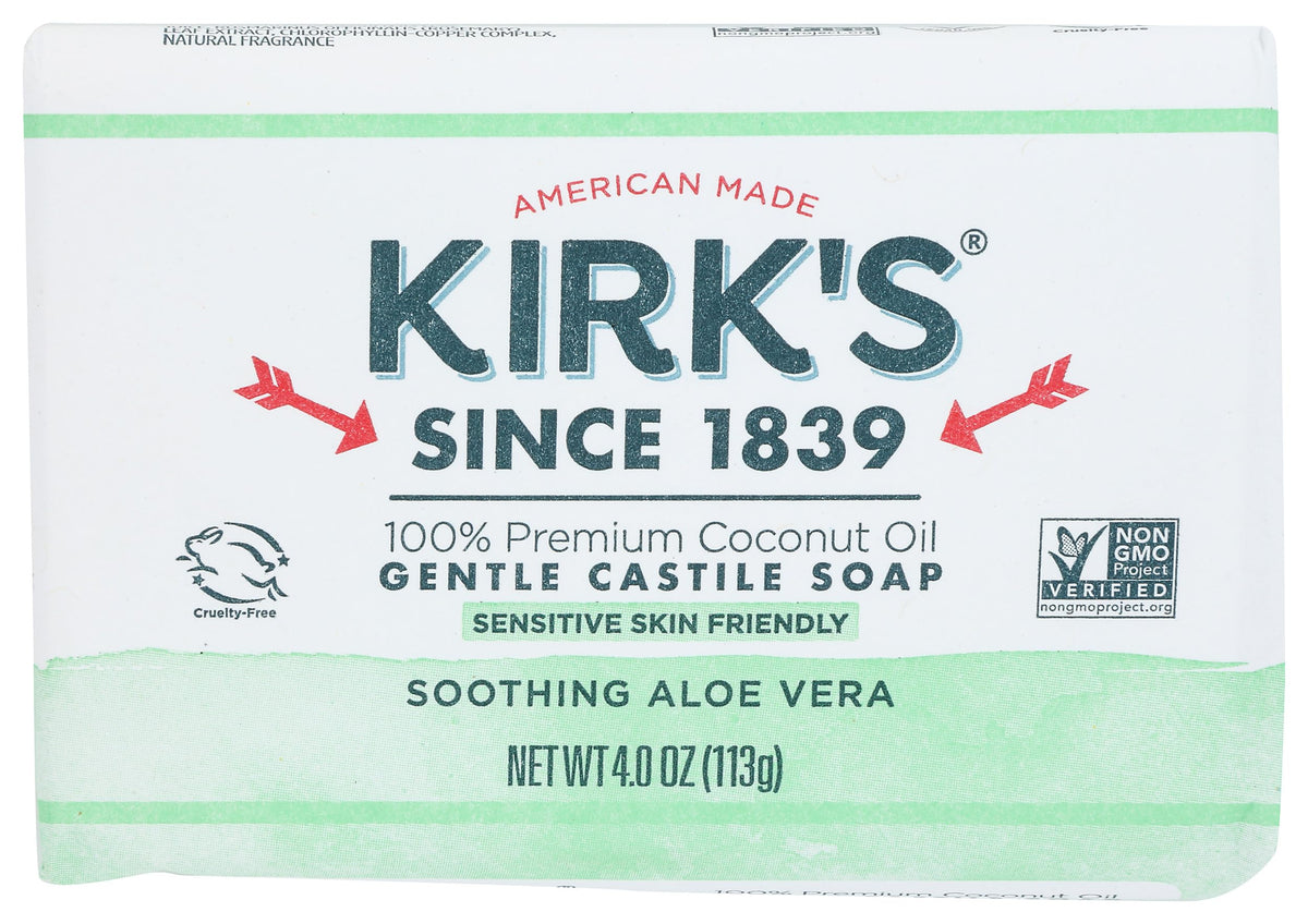 Kirks Barra Coco Castile Aloe Vera 4 onzas: limpieza suave para piel sensible.